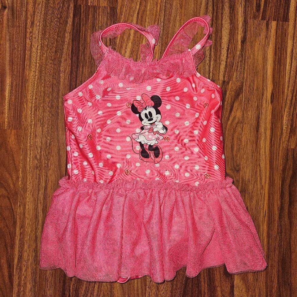 5 For $25 Disney Baby Pink Polkadot Tutu Minnie Mouse Swimsuit Size 18-24M